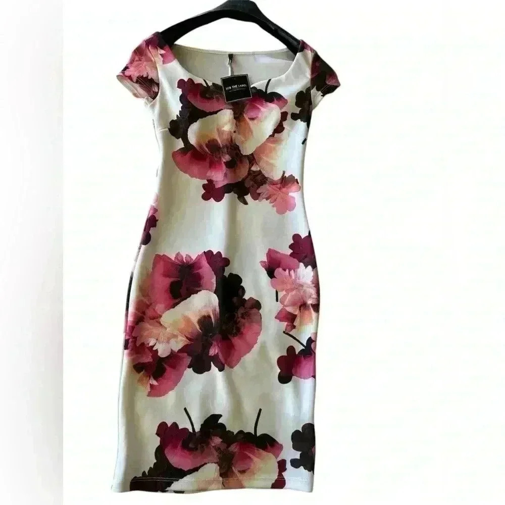 Knee length classy floral body shaping dress size medium new with tags